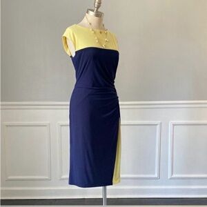 Ralph Lauren Two-Tone Navy and Yellow Midi Dress
